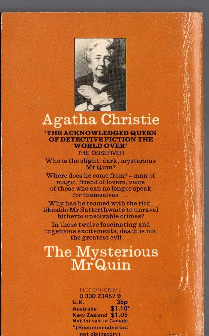 Agatha Christie  THE MYSTERIOUS MR QUIN magnified rear book cover image