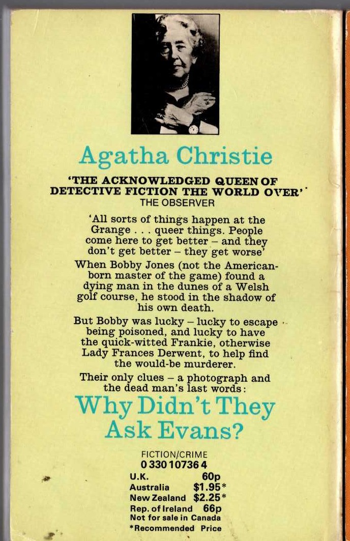 Agatha Christie  WHY DIDN'T THEY AS EVANS? magnified rear book cover image