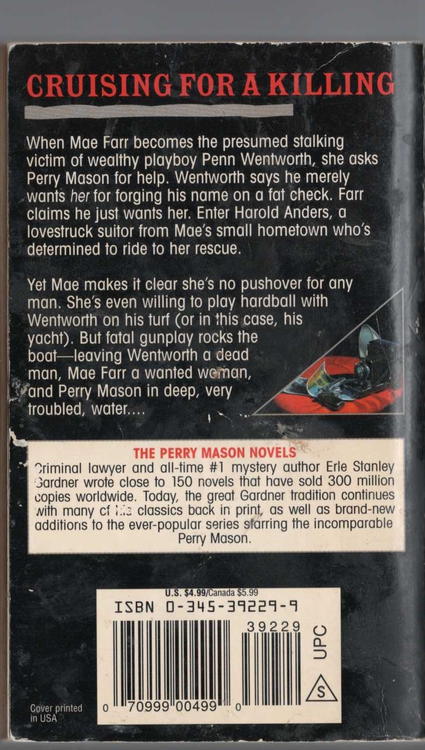 Erle Stanley Gardner  THE CASE OF THE POSTPONED MURDER magnified rear book cover image