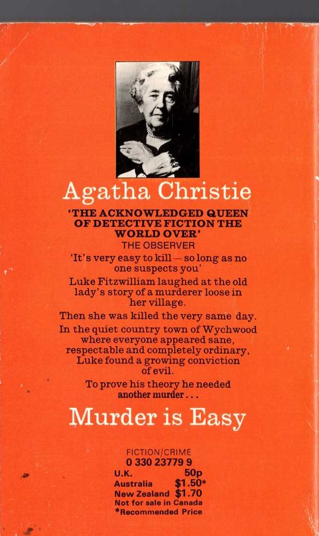 Agatha Christie  MURDER IS EASY magnified rear book cover image