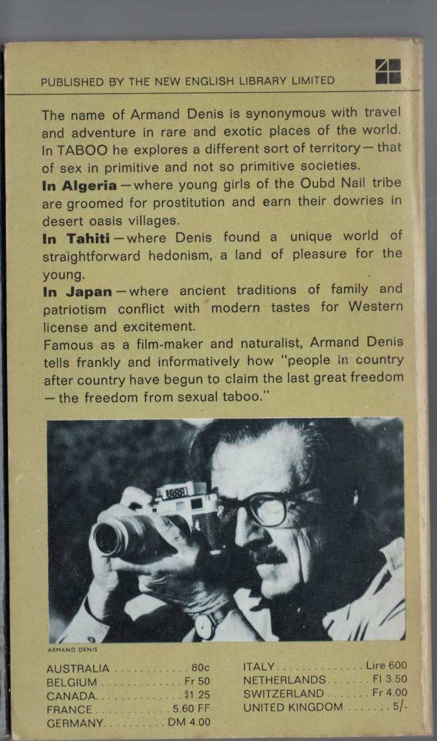 Armand Denis  TABOO (Sex and Morality Around the World) magnified rear book cover image