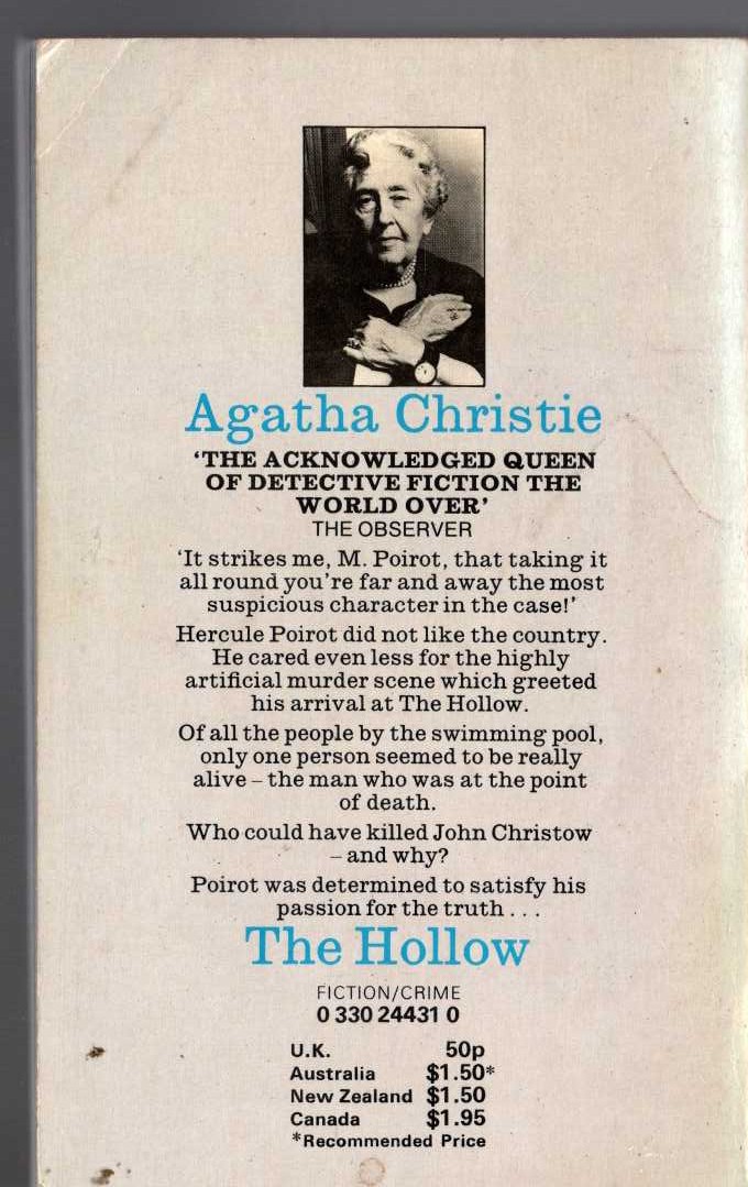 Agatha Christie  THE HOLLOW magnified rear book cover image