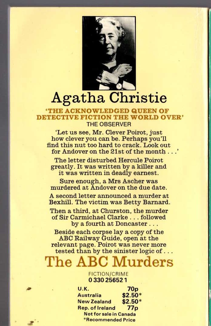 Agatha Christie  THE ABC MURDERS [THE A.B.C. MURDERS] magnified rear book cover image