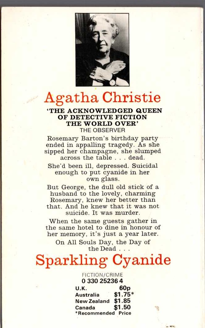Agatha Christie  SPARKLING CYANIDE magnified rear book cover image