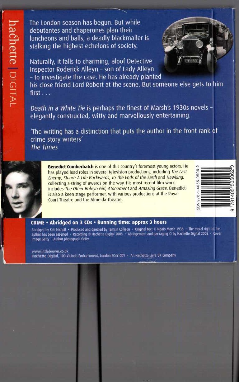DEATH IN A WHITE TIE (read by Benedict Cumberbatch) magnified rear book cover image