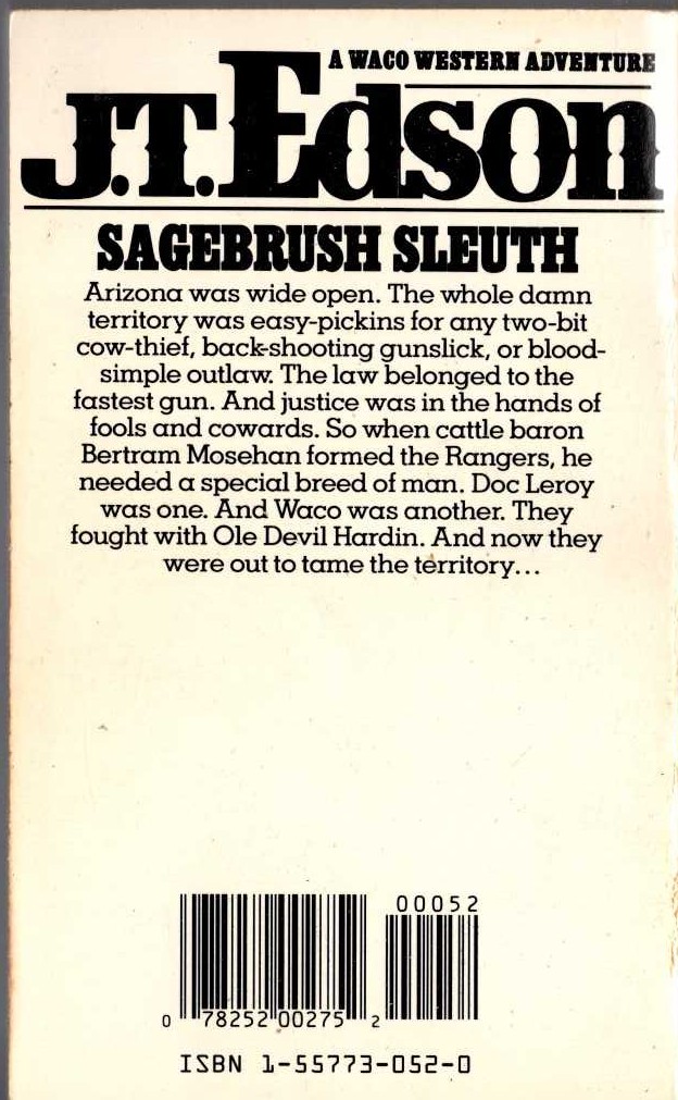J.T. Edson  SAGEBRUSH SLEUTH magnified rear book cover image