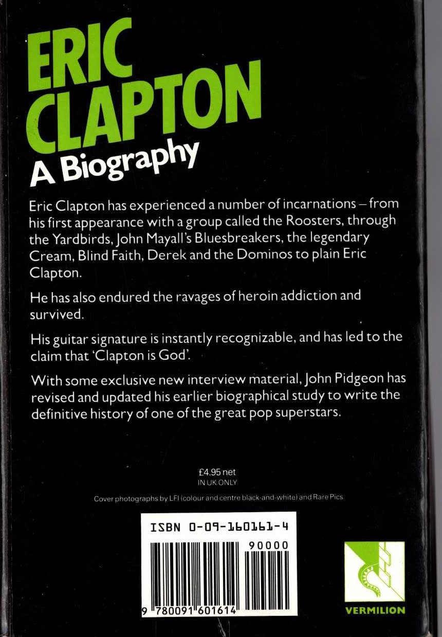 John Pidgeon  ERIC CLAPTON. A Biography magnified rear book cover image