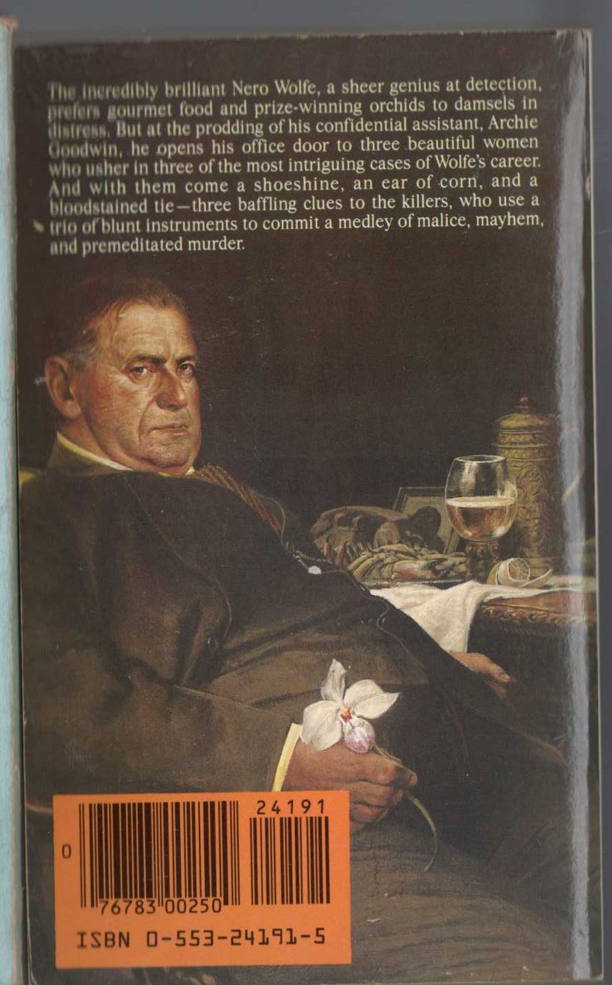 Rex Stout  TRIO FOR BLUNT INSTRUMENTS magnified rear book cover image