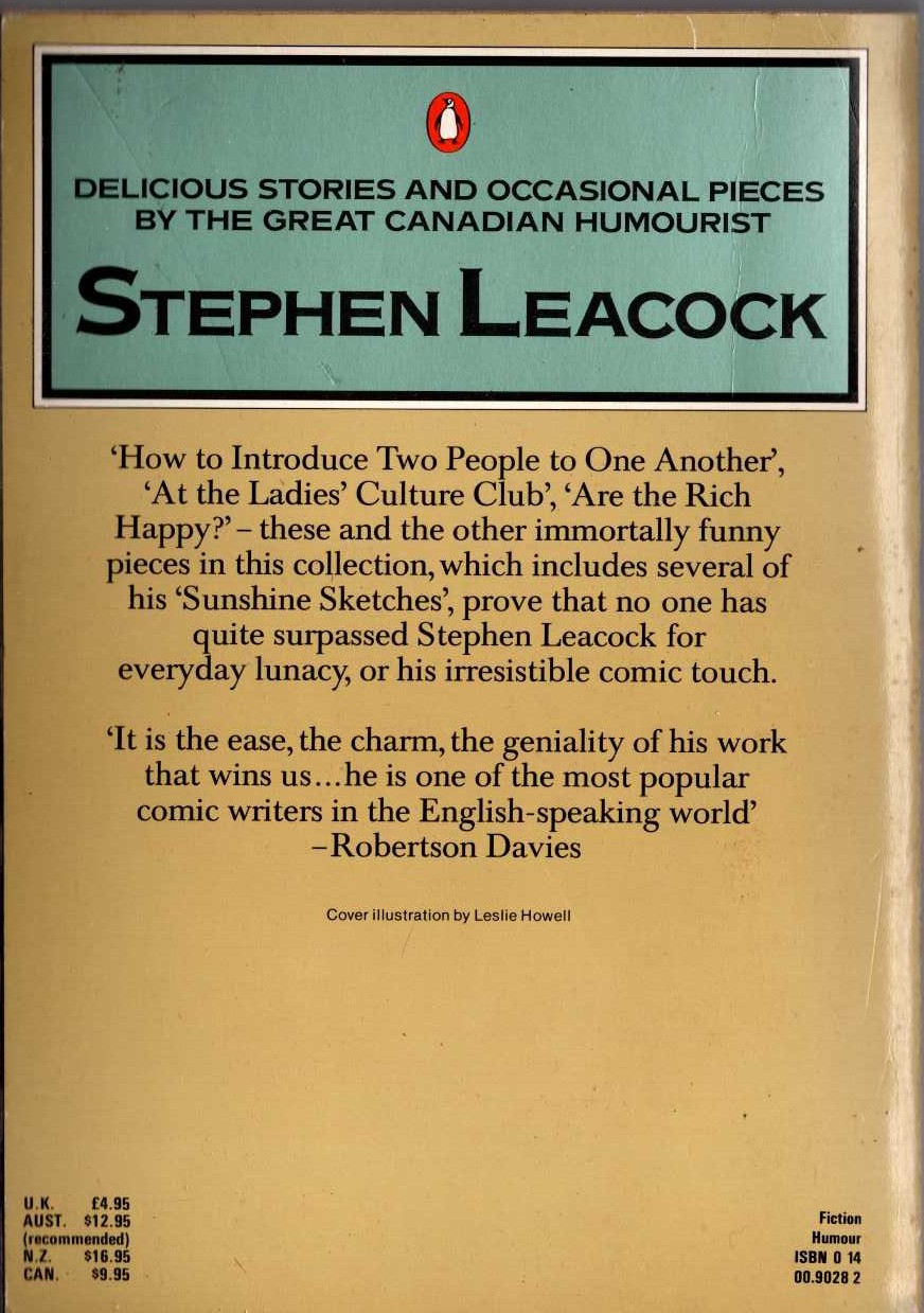 Stephen Leacock  THE PENGUIN STEPHEN LEACOCK. A Compendium of Comic Gems magnified rear book cover image