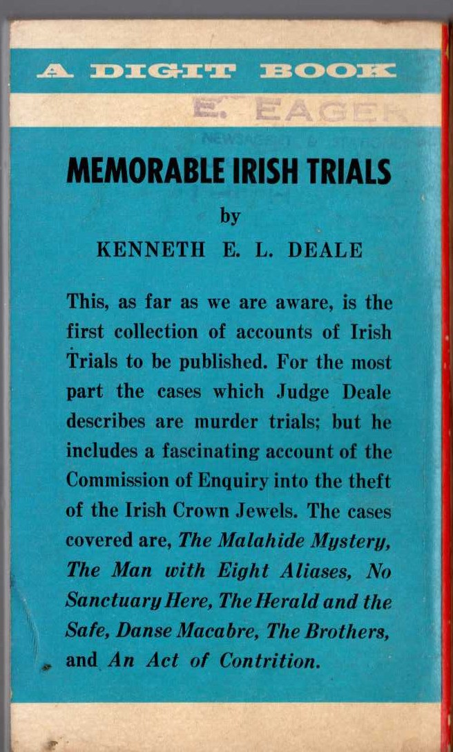 Kenneth E.L. Deale  MEMORABLE IRISH TRIALS magnified rear book cover image