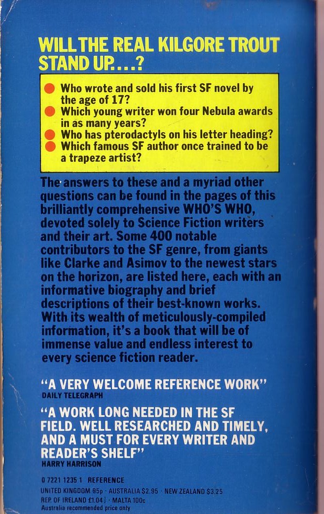 Brian Ash  WHO'S WHO IN SCIENCE FICTION (Reference) magnified rear book cover image