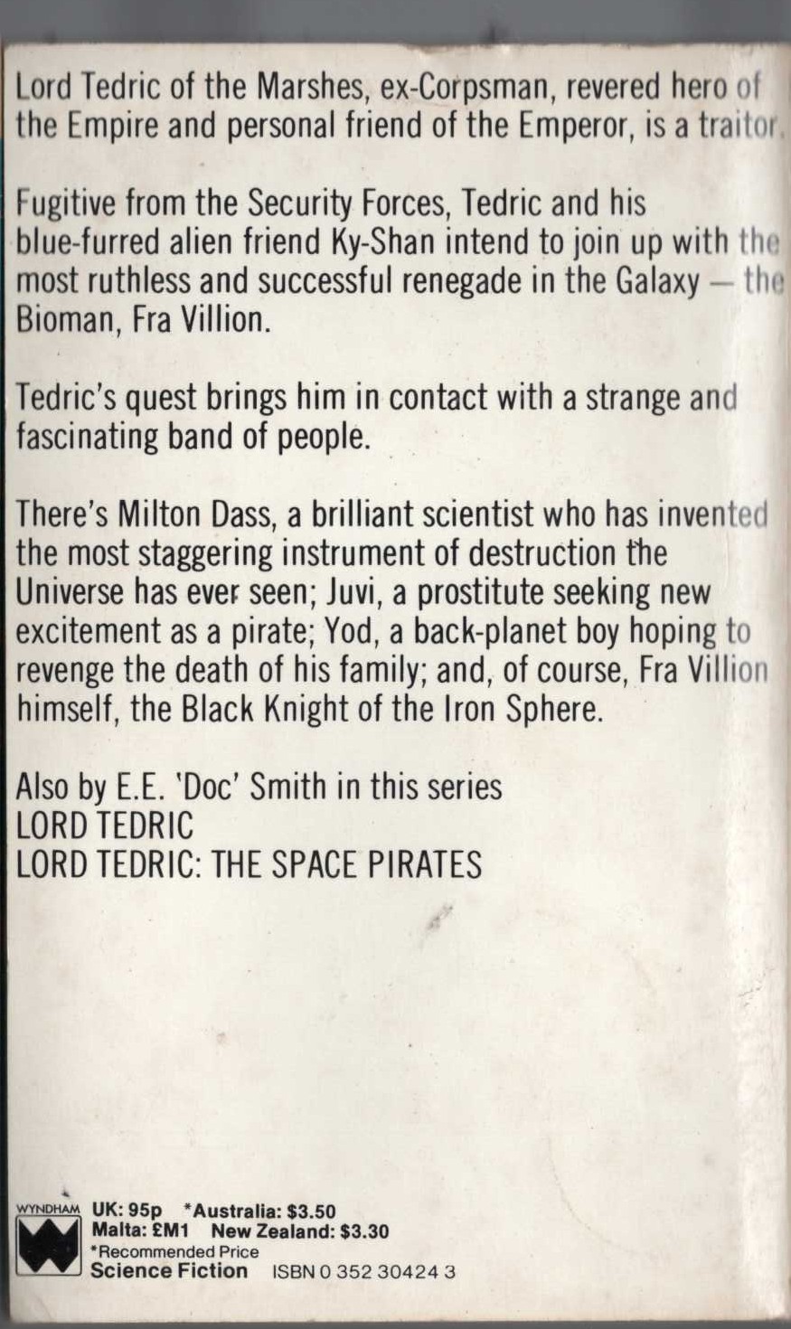 E.E.'Doc' Smith  LORD TEDRIC: THE BLACK KNIGHT and THE IRON SPHERE magnified rear book cover image