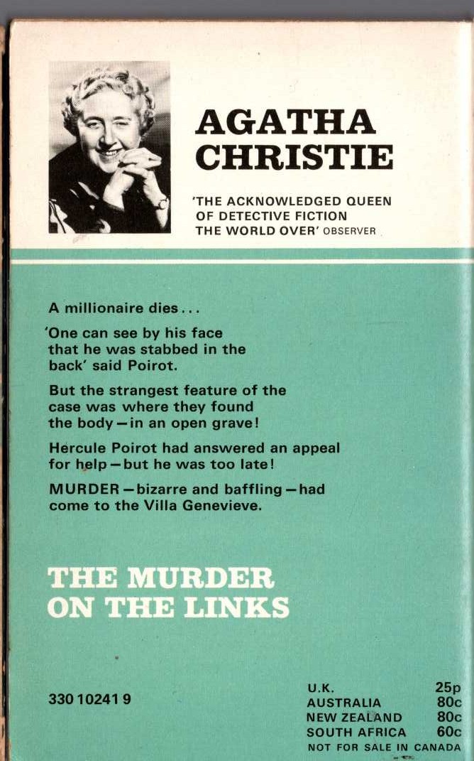 Agatha Christie  THE MURDER ON THE LINKS magnified rear book cover image