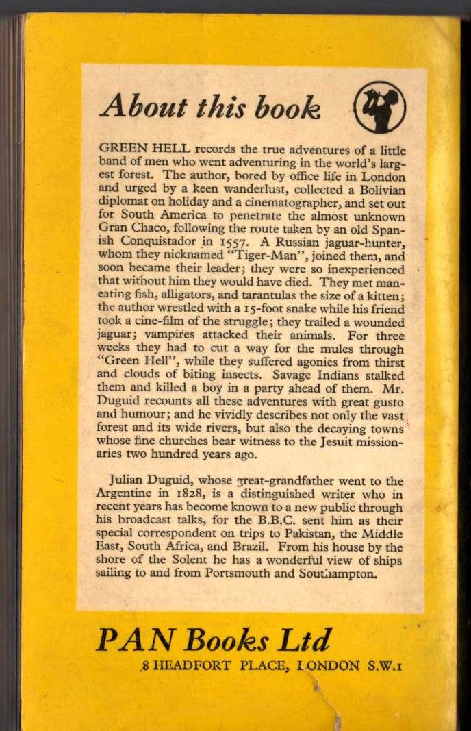 Julian Duguid  GREEN HELL magnified rear book cover image