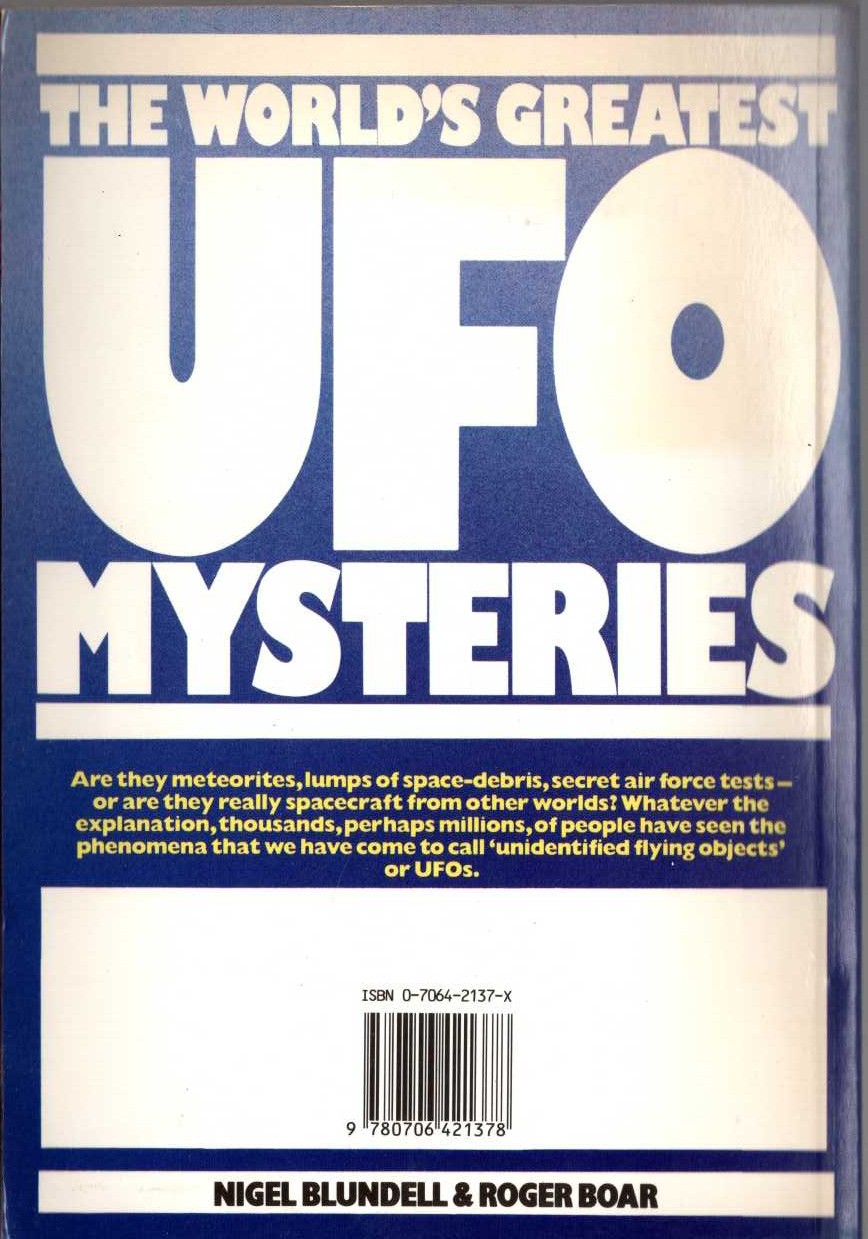 THE WORLD'S GREATEST UFO MYSTERIES magnified rear book cover image