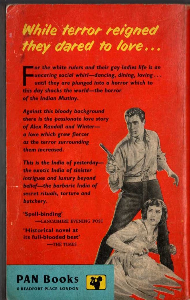 M.M. Kaye  SHADOW OF THE MOON magnified rear book cover image