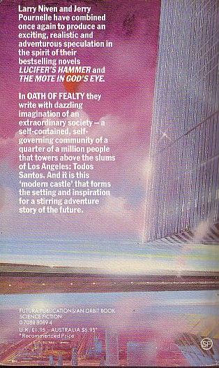 Larry Niven  OATH OF FEALTY magnified rear book cover image