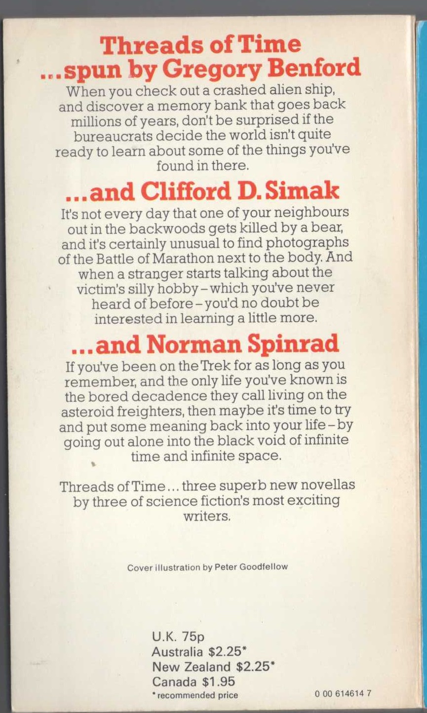 Robert Silverberg (edits) THREADS OF TIME magnified rear book cover image