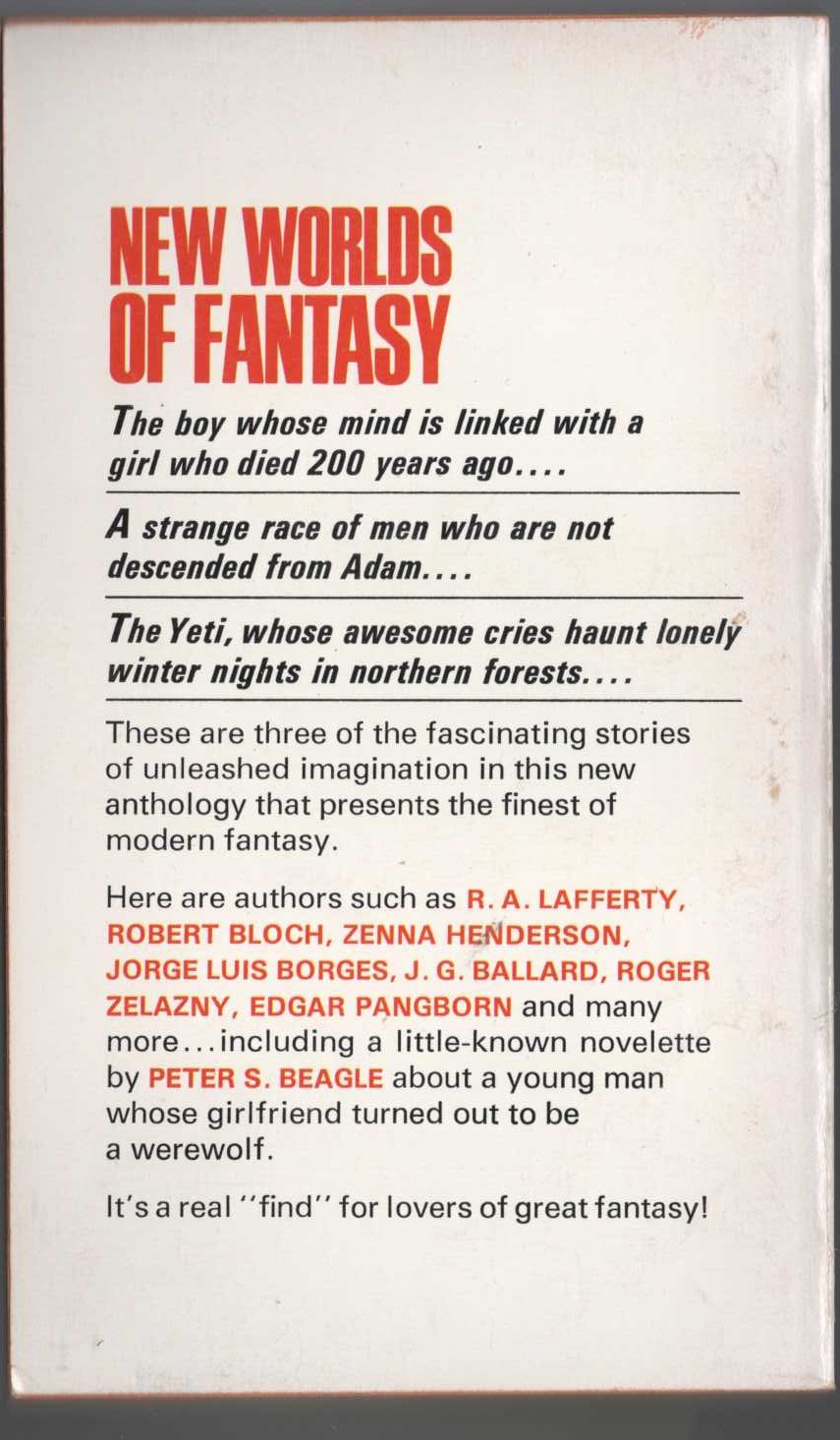 Terry Carr (edits) NEW WORLDS OF FANTASY #3 magnified rear book cover image