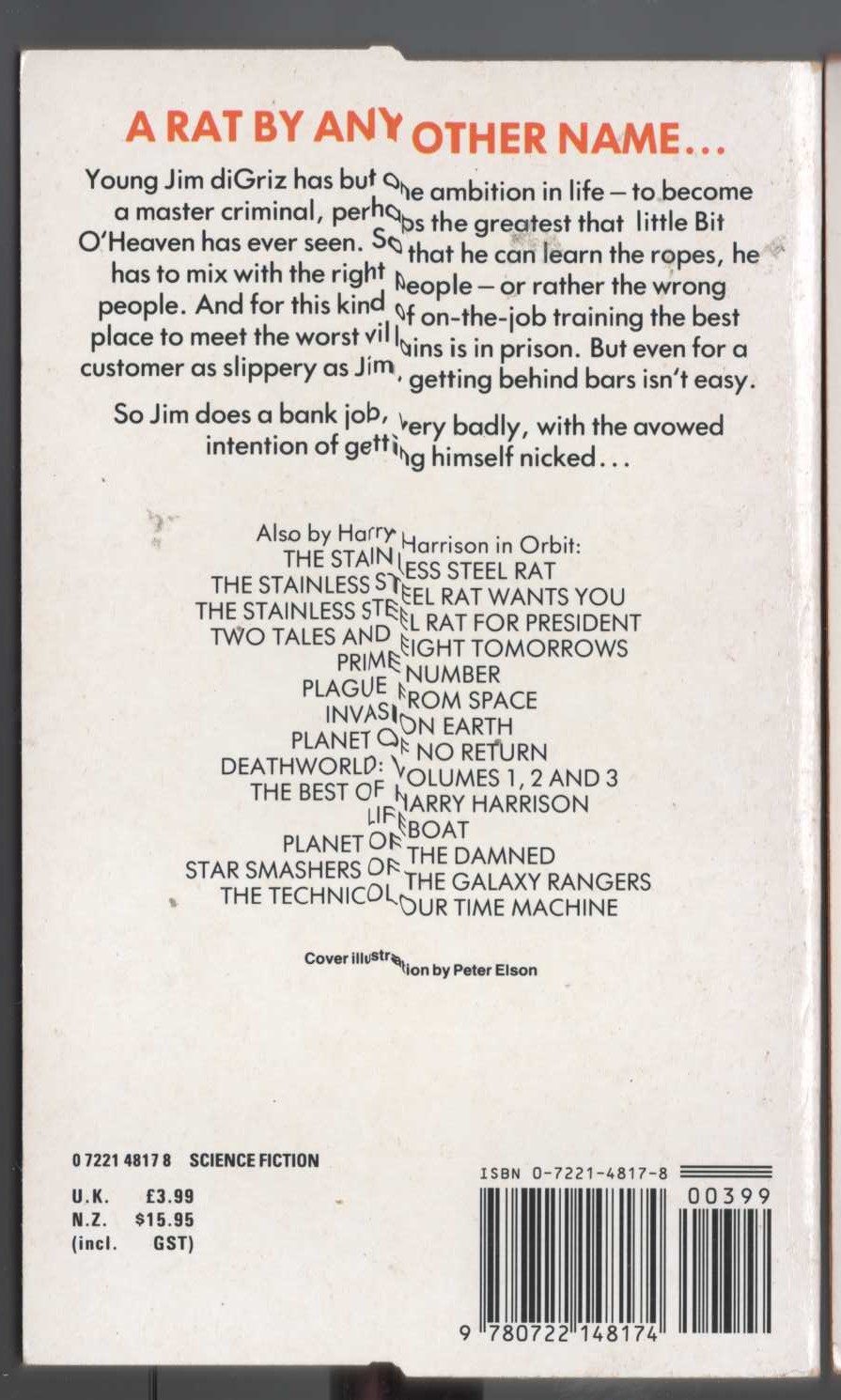 Harry Harrison  A STAINLESS STEEL RAT IS BORN magnified rear book cover image