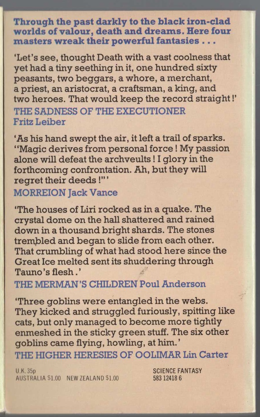 Lin Carter (edits) FLASHING SWORDS #1 magnified rear book cover image