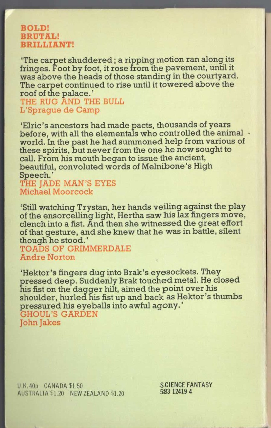 Lin Carter (edits) FLASHING SWORDS #2 magnified rear book cover image