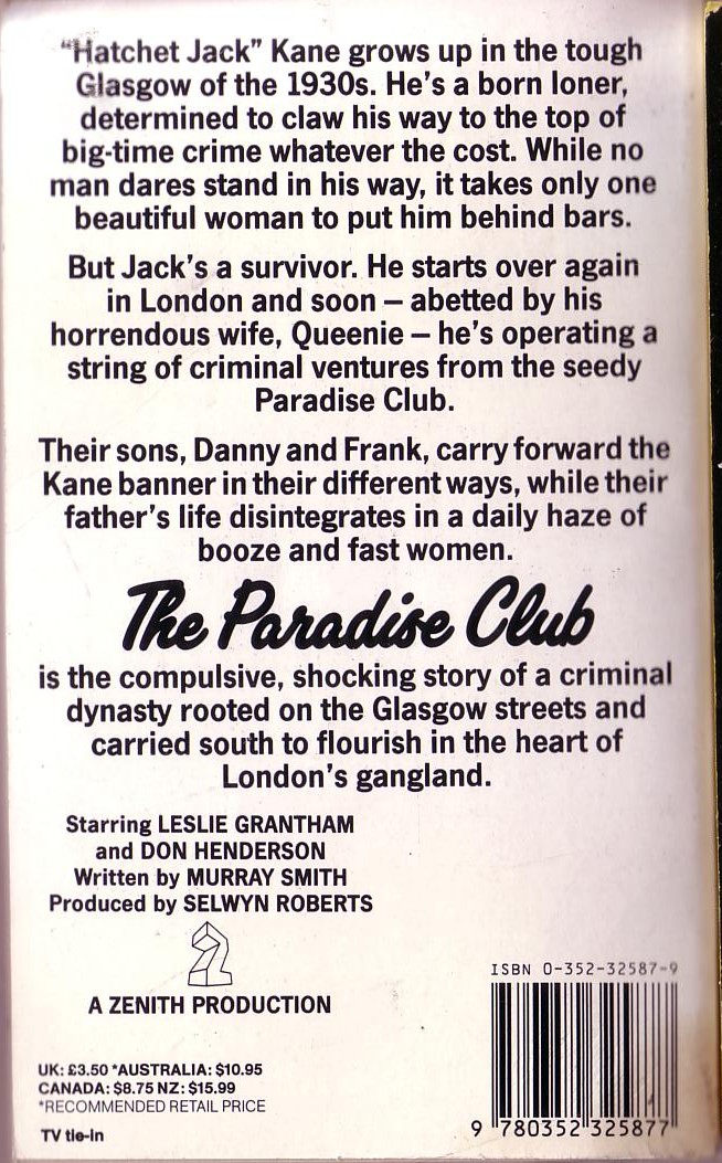 Hugh Miller  THE PARADISE CLUB (BBC TV: Leslie Grantham & Don Henderson) magnified rear book cover image