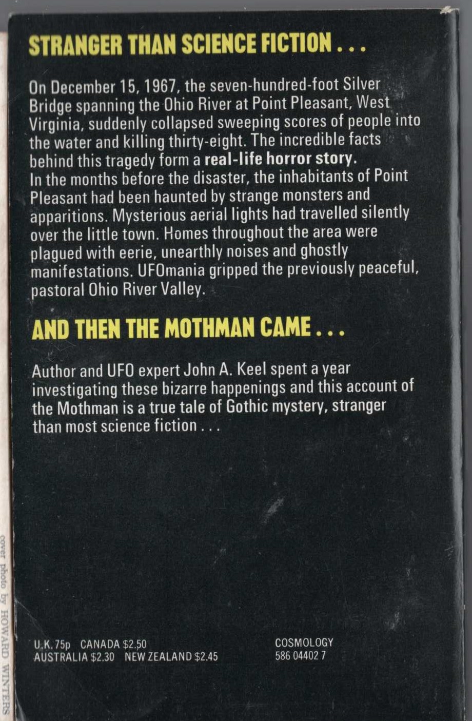 John A. Keel  VISITORS FROM SPACE. The Astonishing, True Story of the Mothman Prophecies magnified rear book cover image