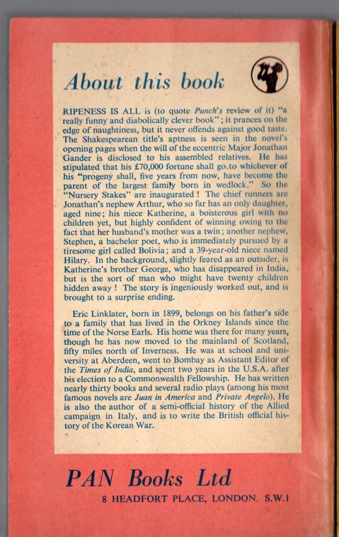 Eric Linklater  RIPENESS IS ALL magnified rear book cover image