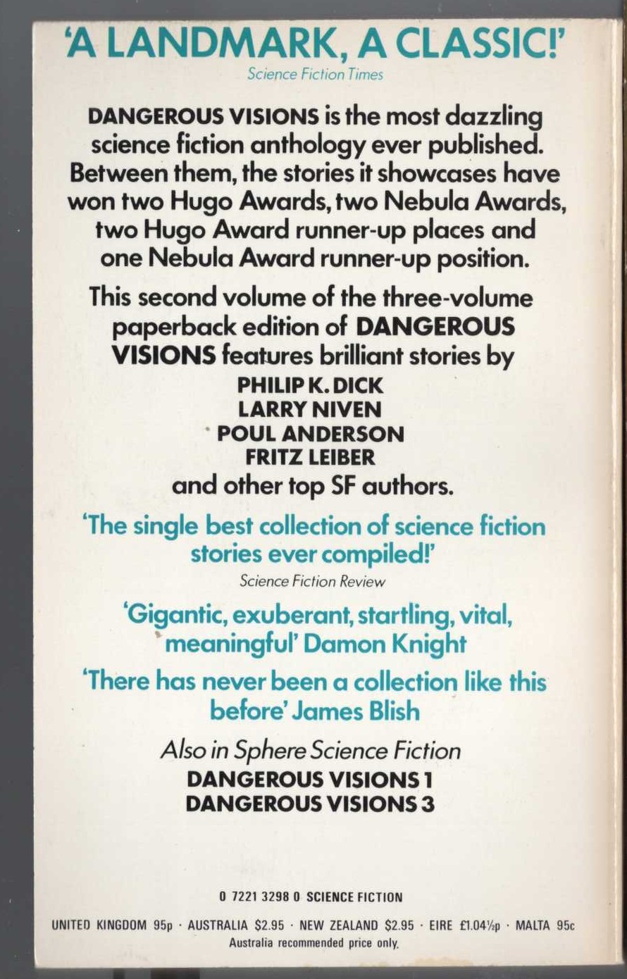 Harlan Ellison (edits_and_introduces) DANGEROUS VISIONS 2 magnified rear book cover image