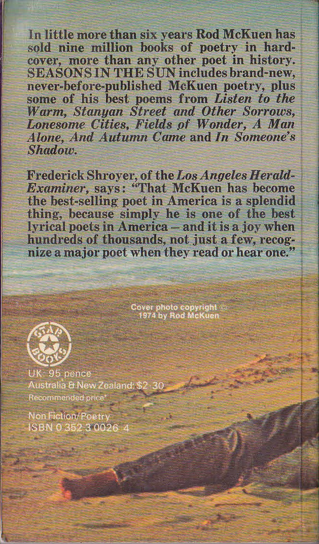Rod McKuen  SEASONS IN THE SUN magnified rear book cover image