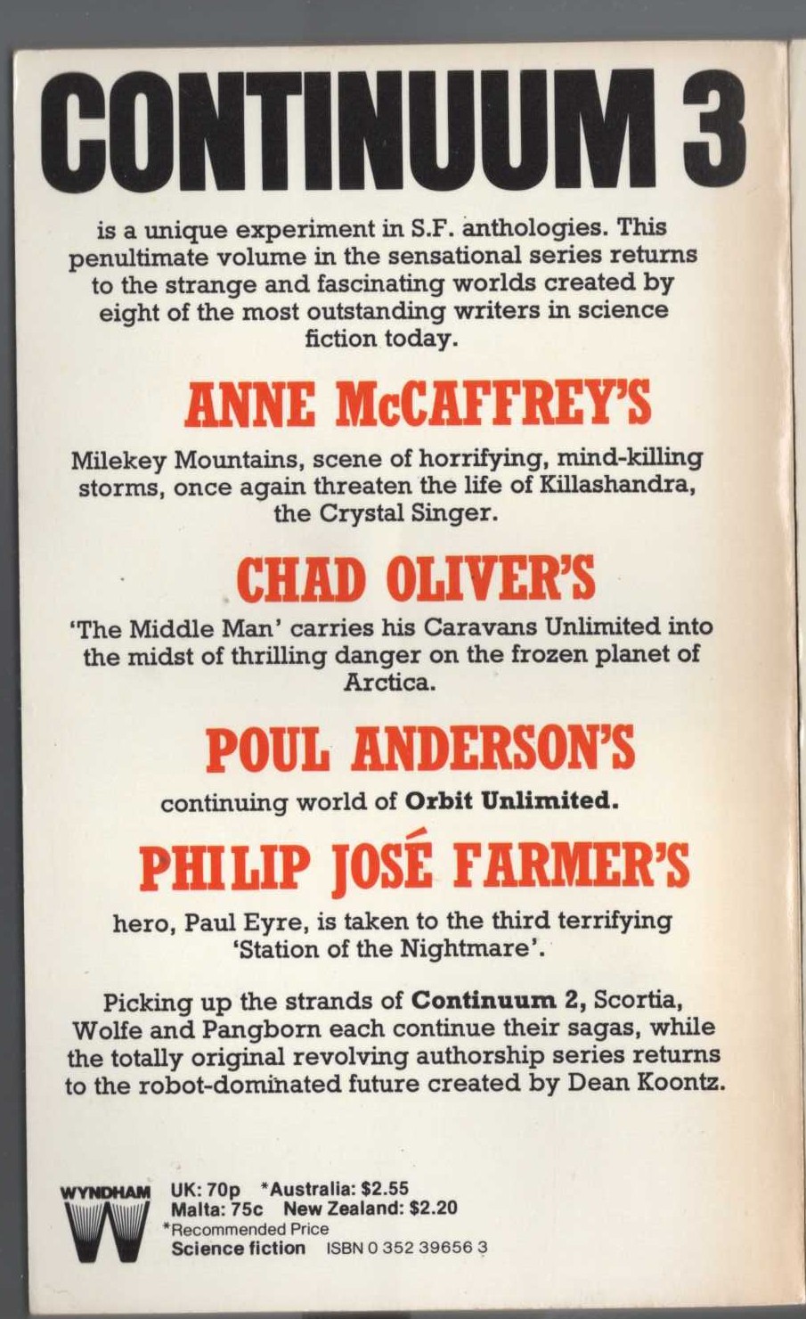 Roger Elwood (edits) CONTINUUM 3 magnified rear book cover image