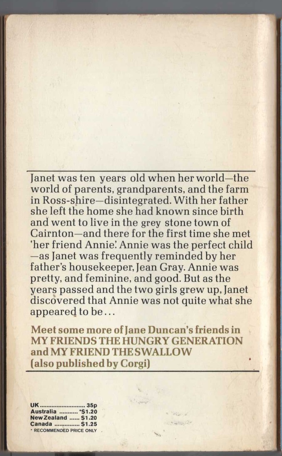 Jane Duncan  MY FRIEND ANNIE magnified rear book cover image