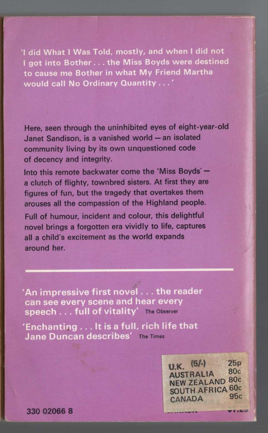 Jane Duncan  MY FRIENDS THE MISS BOYDS magnified rear book cover image