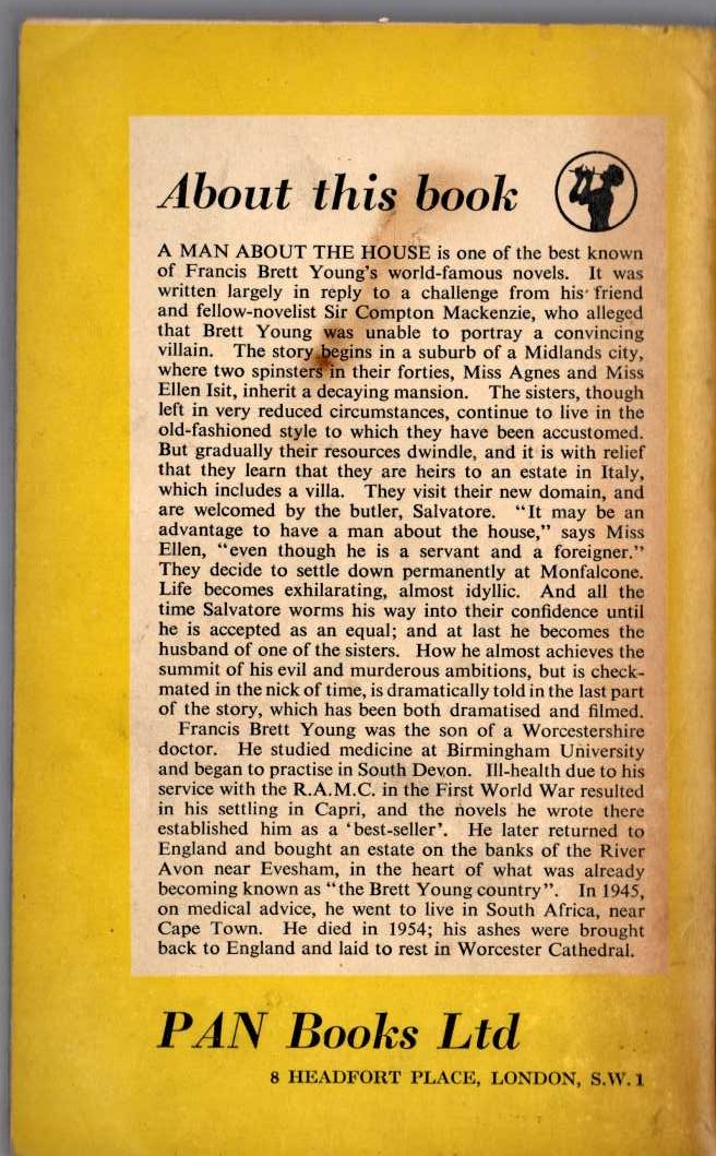 Francis Brett Young  A MAN ABOUT THE HOUSE magnified rear book cover image