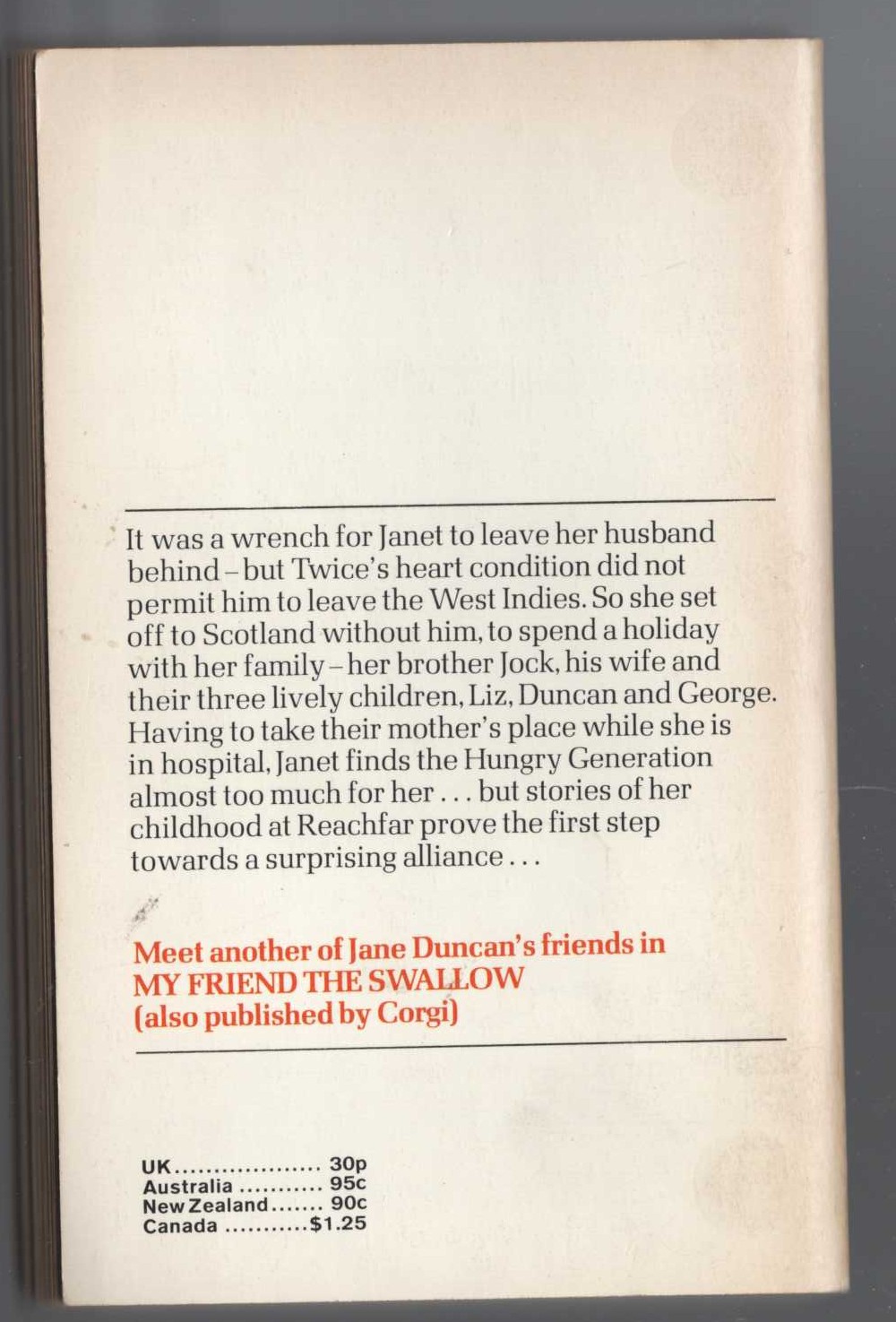 Jane Duncan  MY FRIENDS THE HUNGRY GENERATION magnified rear book cover image