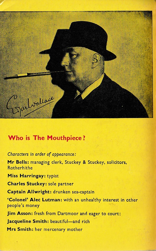 Edgar Wallace  THE MOUTHPIECE magnified rear book cover image