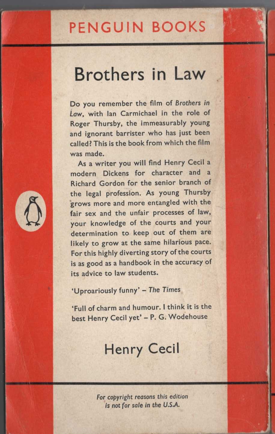 Henry Cecil  BROTHERS IN LAW magnified rear book cover image