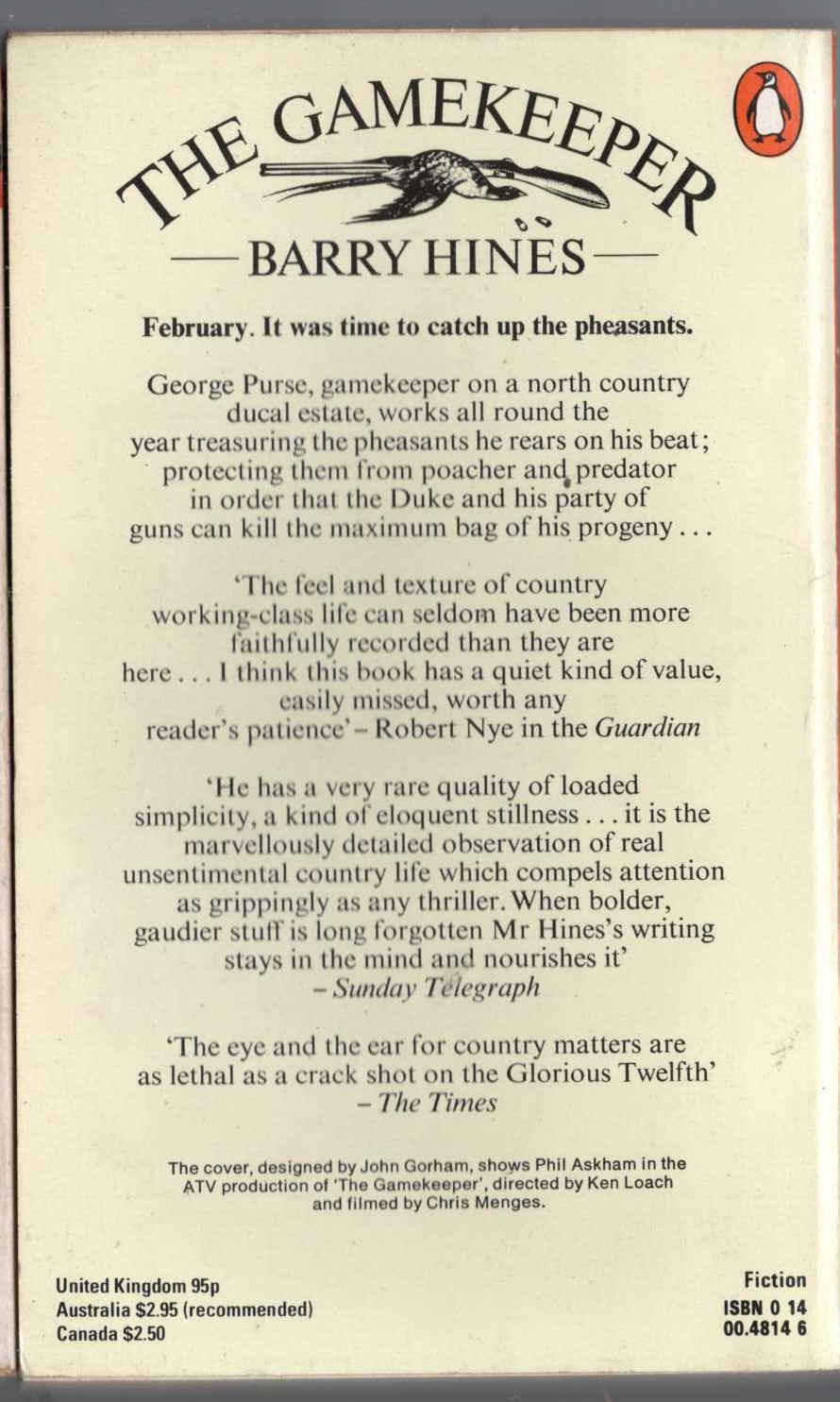 Barry Hines  THE GAMEKEEPER (ATV) magnified rear book cover image