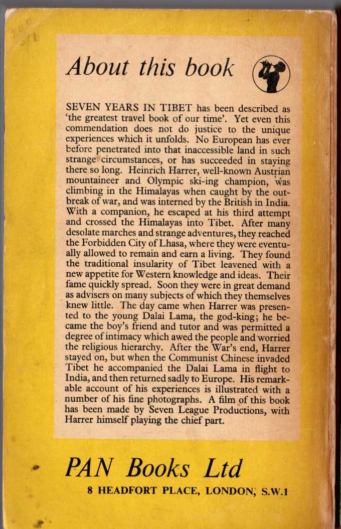 Heinrich Harrer  SEVEN YEARS IN TIBET magnified rear book cover image