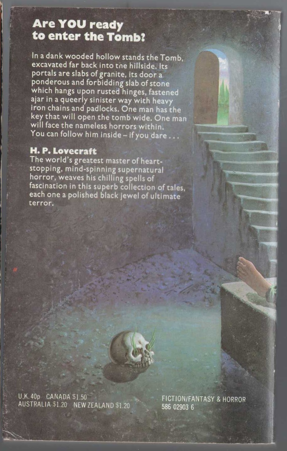 H.P. Lovecraft  THE TOMB and other tales magnified rear book cover image