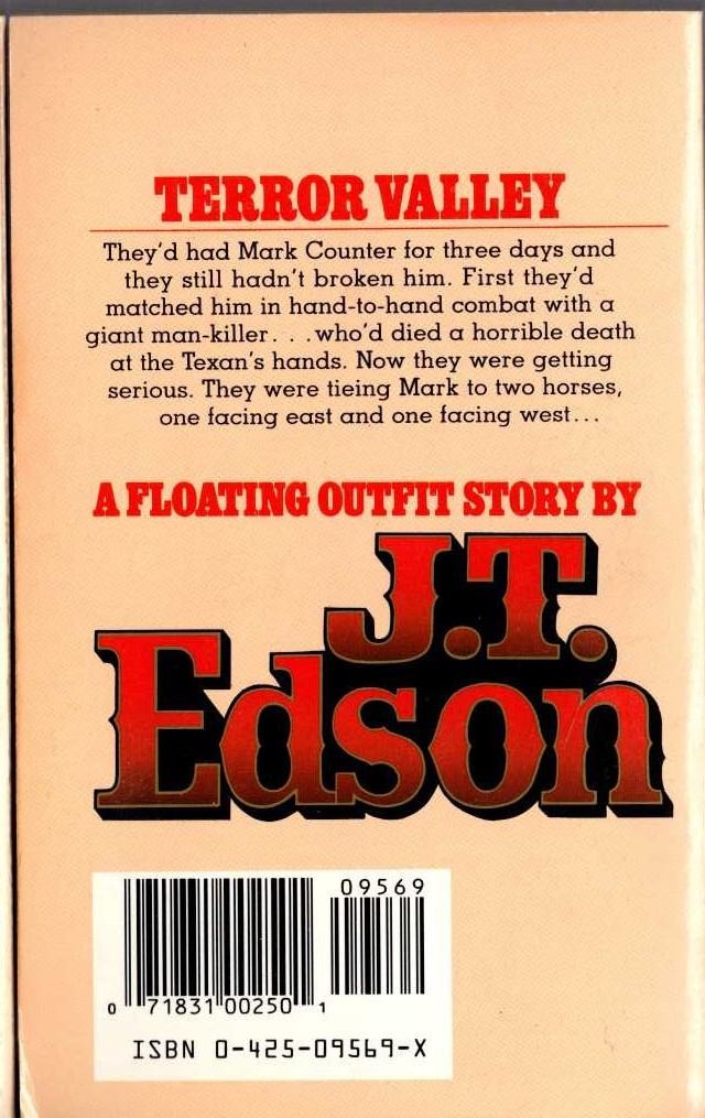 J.T. Edson  TERROR VALLEY magnified rear book cover image