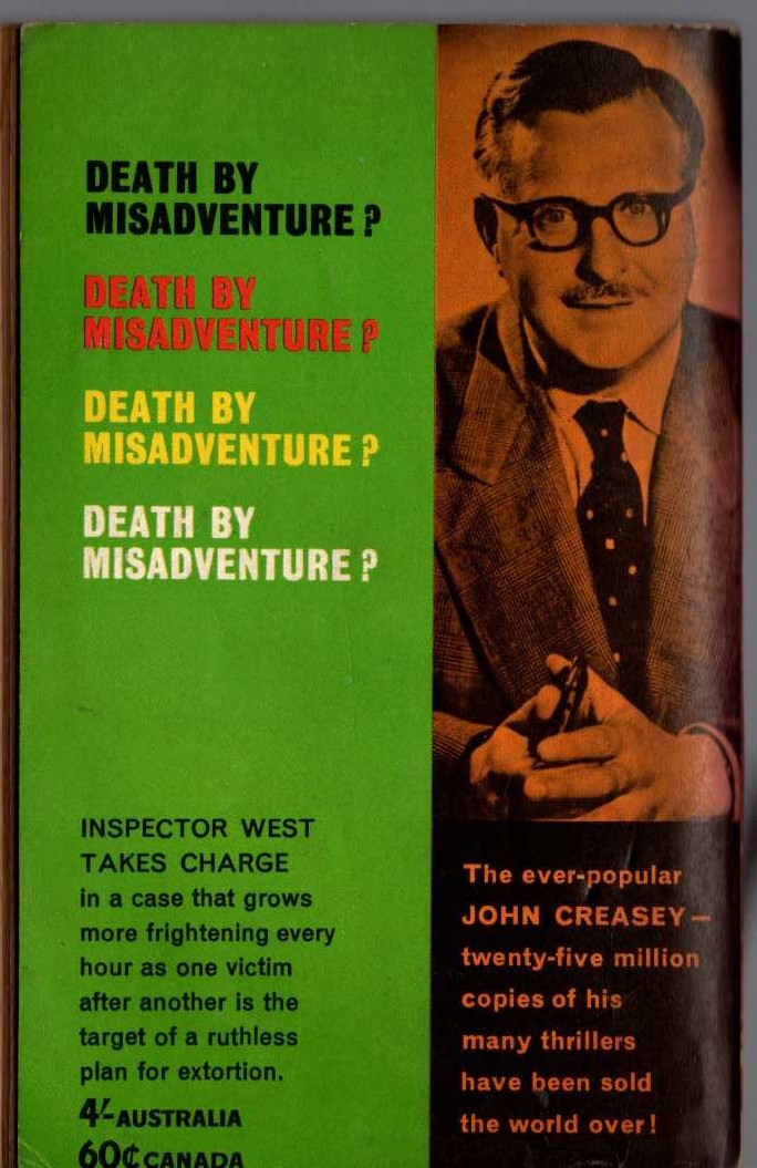 John Creasey  INSPECTOR WEST TAKES CHARGE magnified rear book cover image