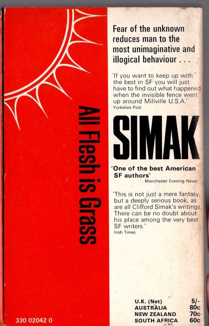 Clifford D. Simak  ALL FLESH IS GRASS magnified rear book cover image