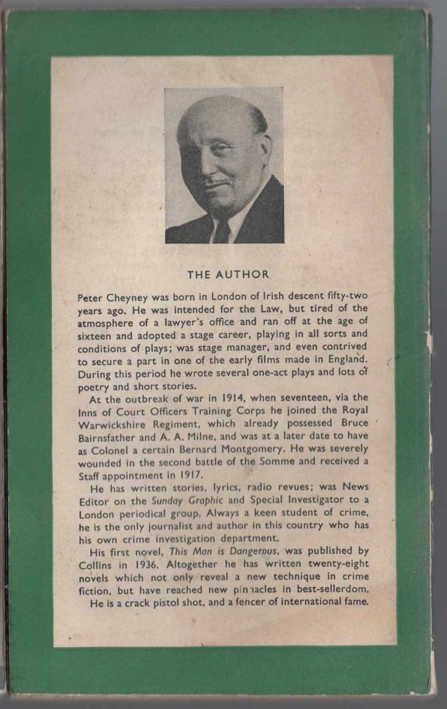 Peter Cheyney  POISON IVY magnified rear book cover image