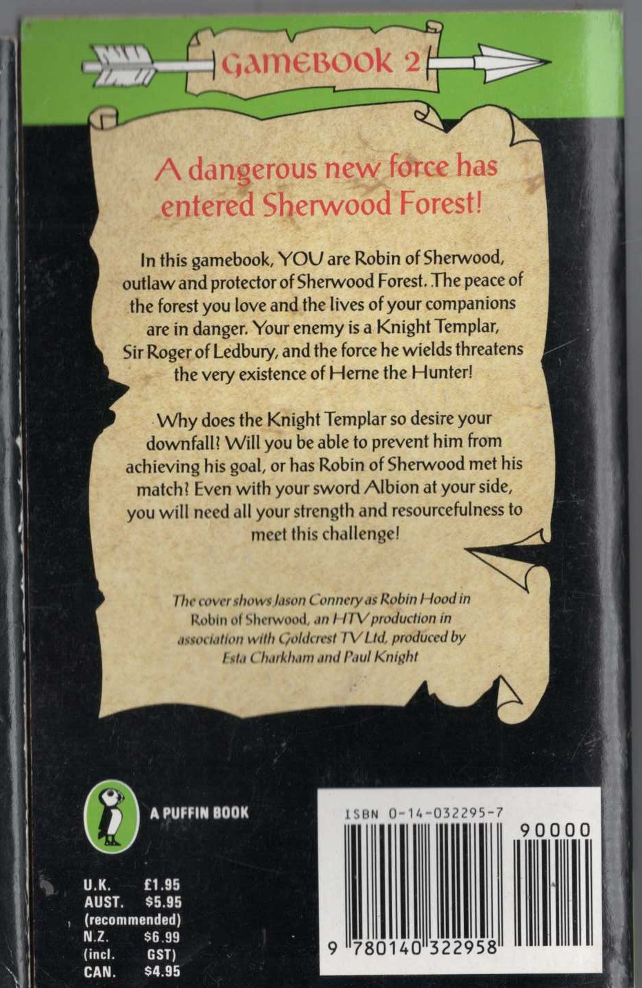 Paul Mason  ROBIN OF SHERWOOD: THE SWORD OF THE TEMPLAR magnified rear book cover image