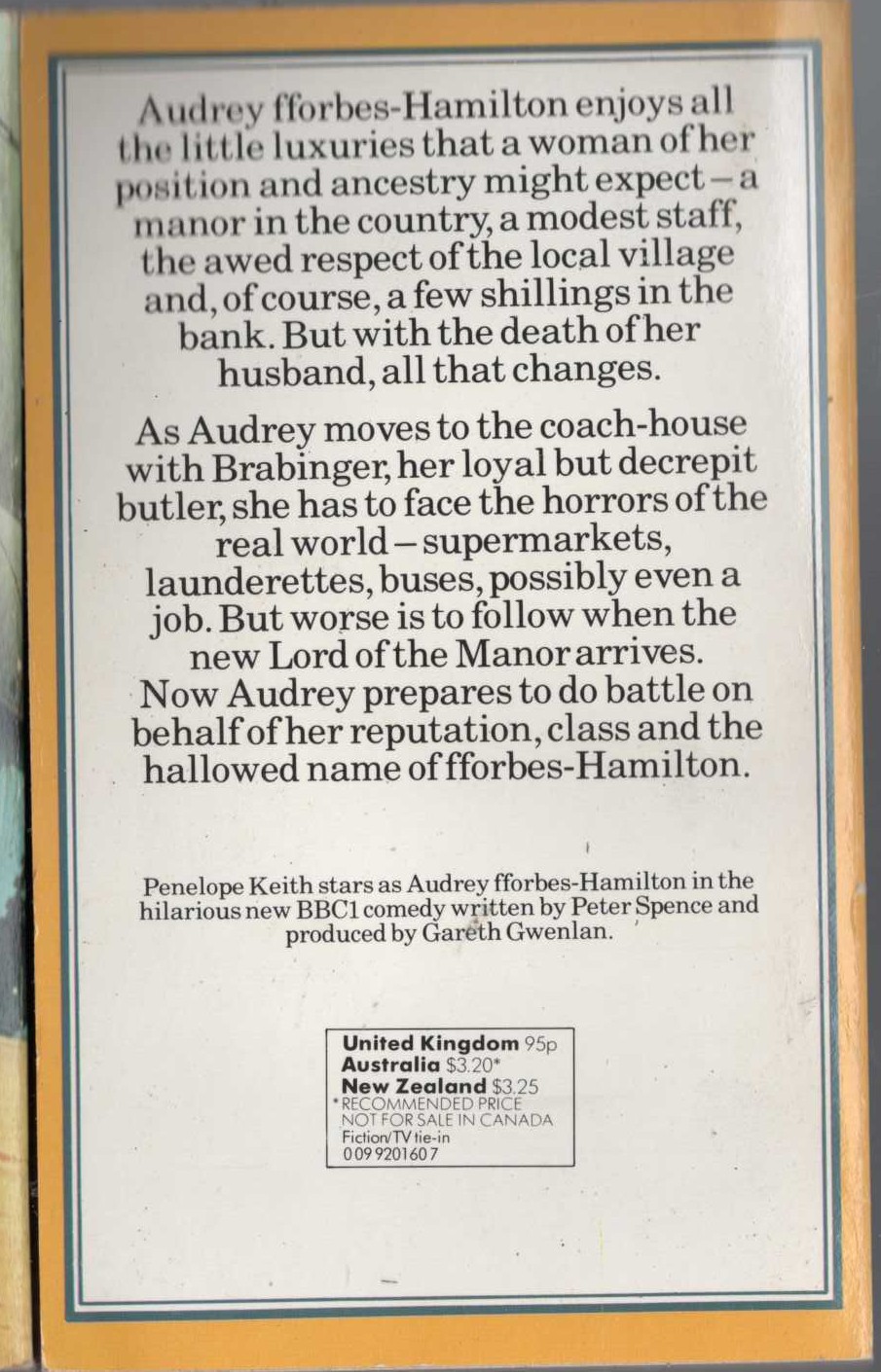 Peter Spence  TO THE MANOR BORN magnified rear book cover image