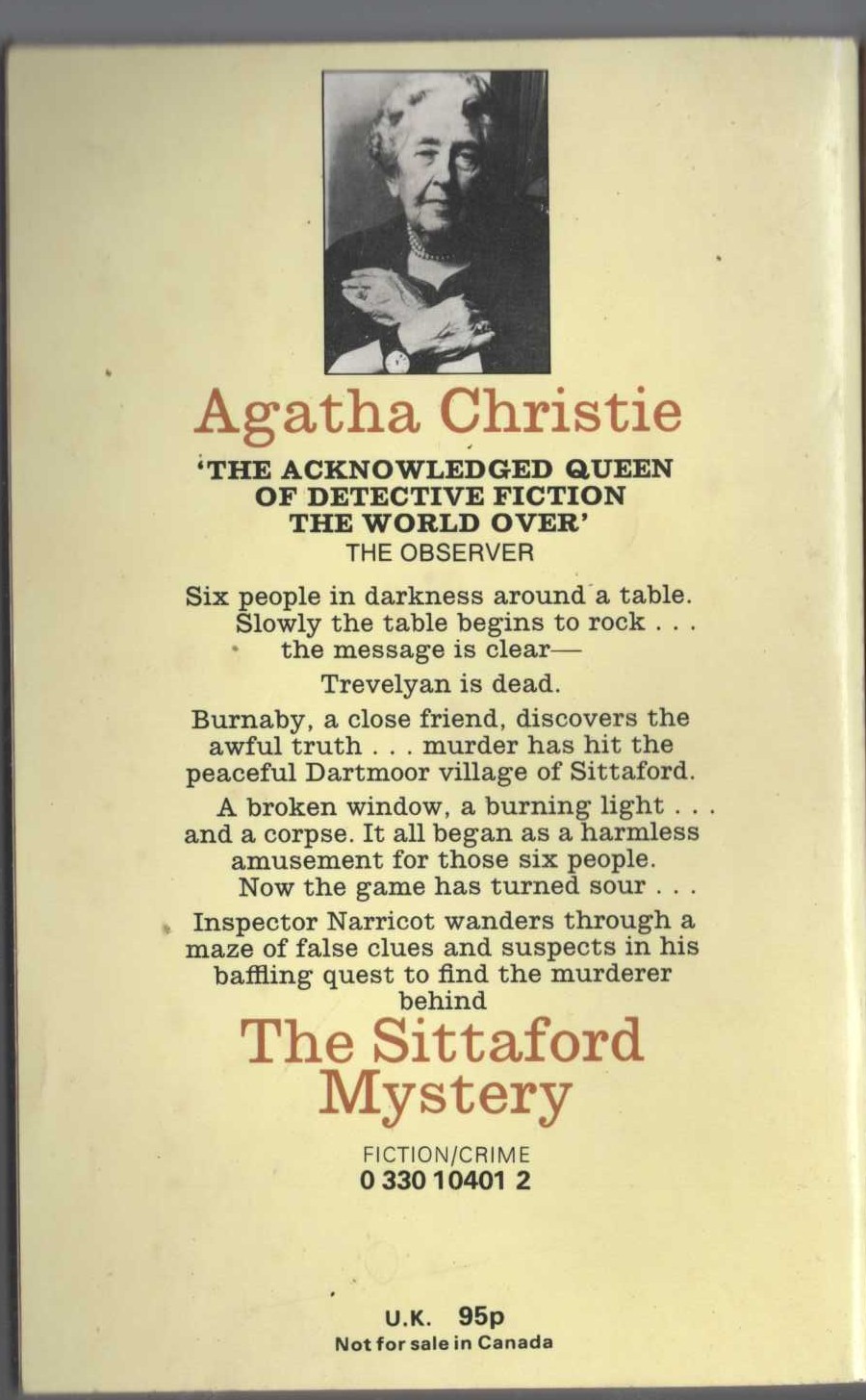 Agatha Christie  THE SITTAFORD MYSTERY magnified rear book cover image