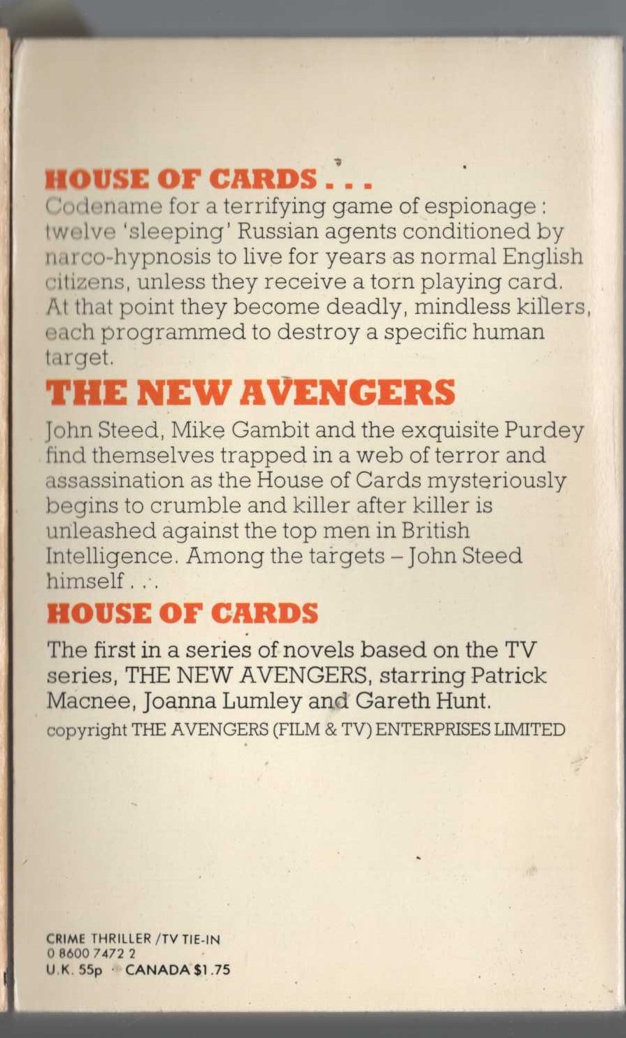 Peter Cave  THE NEW AVENGERS: HOUSE OF CARDS magnified rear book cover image