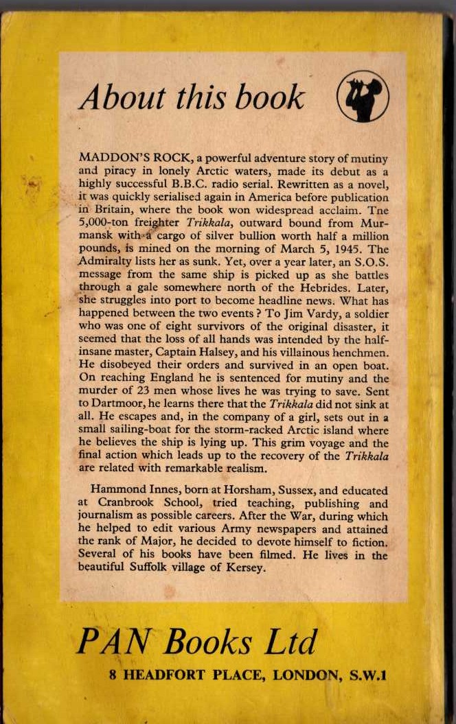 Hammond Innes  MADDON'S ROCK magnified rear book cover image